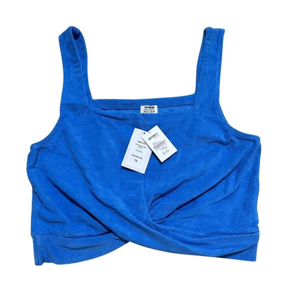 Cotton On Curve Womens Size 14  Blue Terry Cloth Twist Front Top‎ NEW NWT